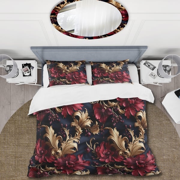 Designart "Opulent Baroque Scrolls Victorian Pattern II" Red Damask